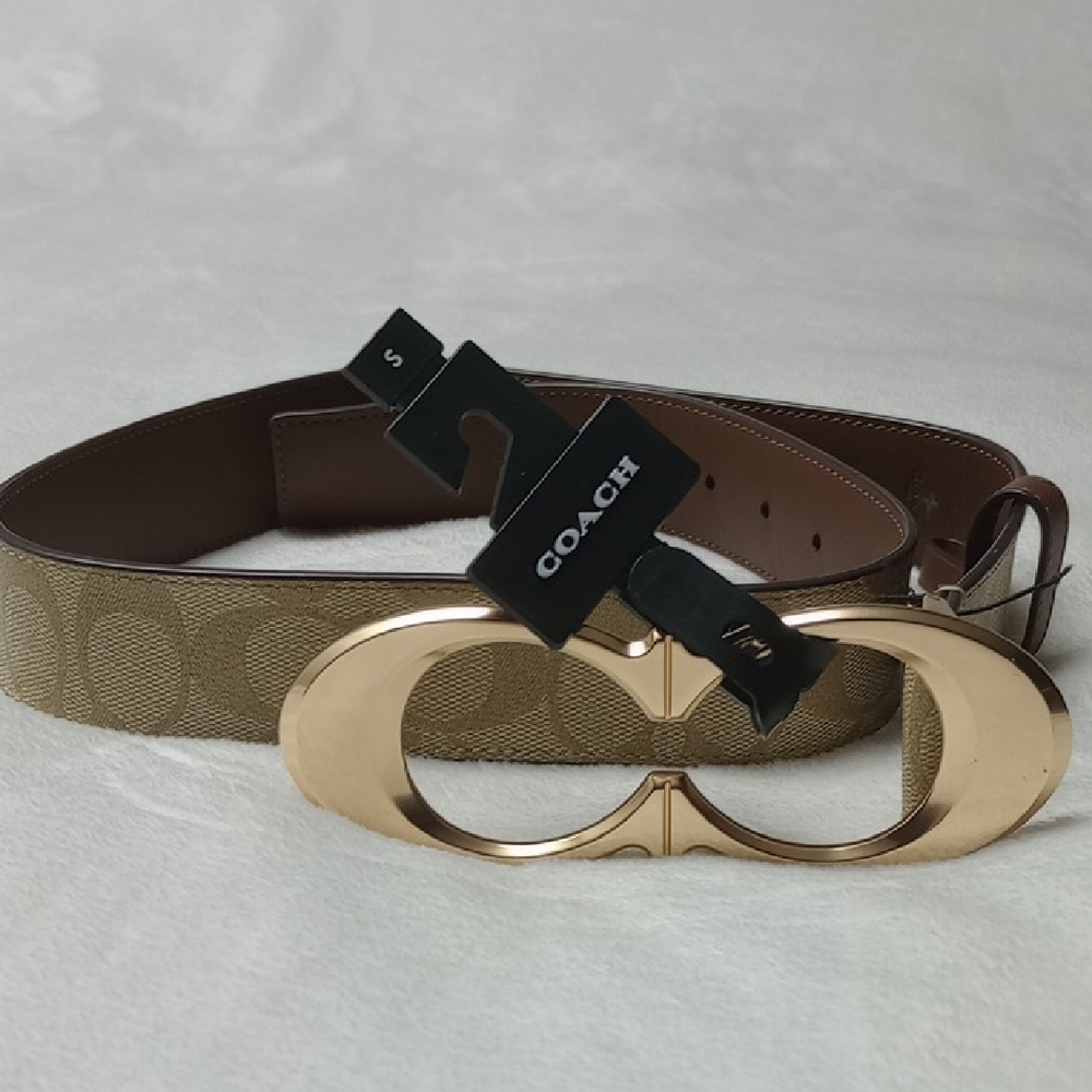 Coach Tan and Gold Women's Belt Size Small.